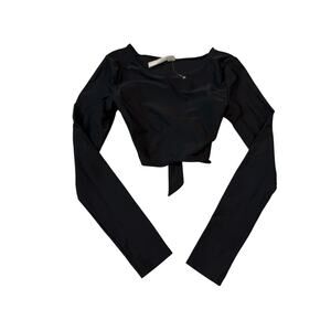 Full Tilt Y2K Black Tie-Back Crop Top / Rash Guard Style Size Medium